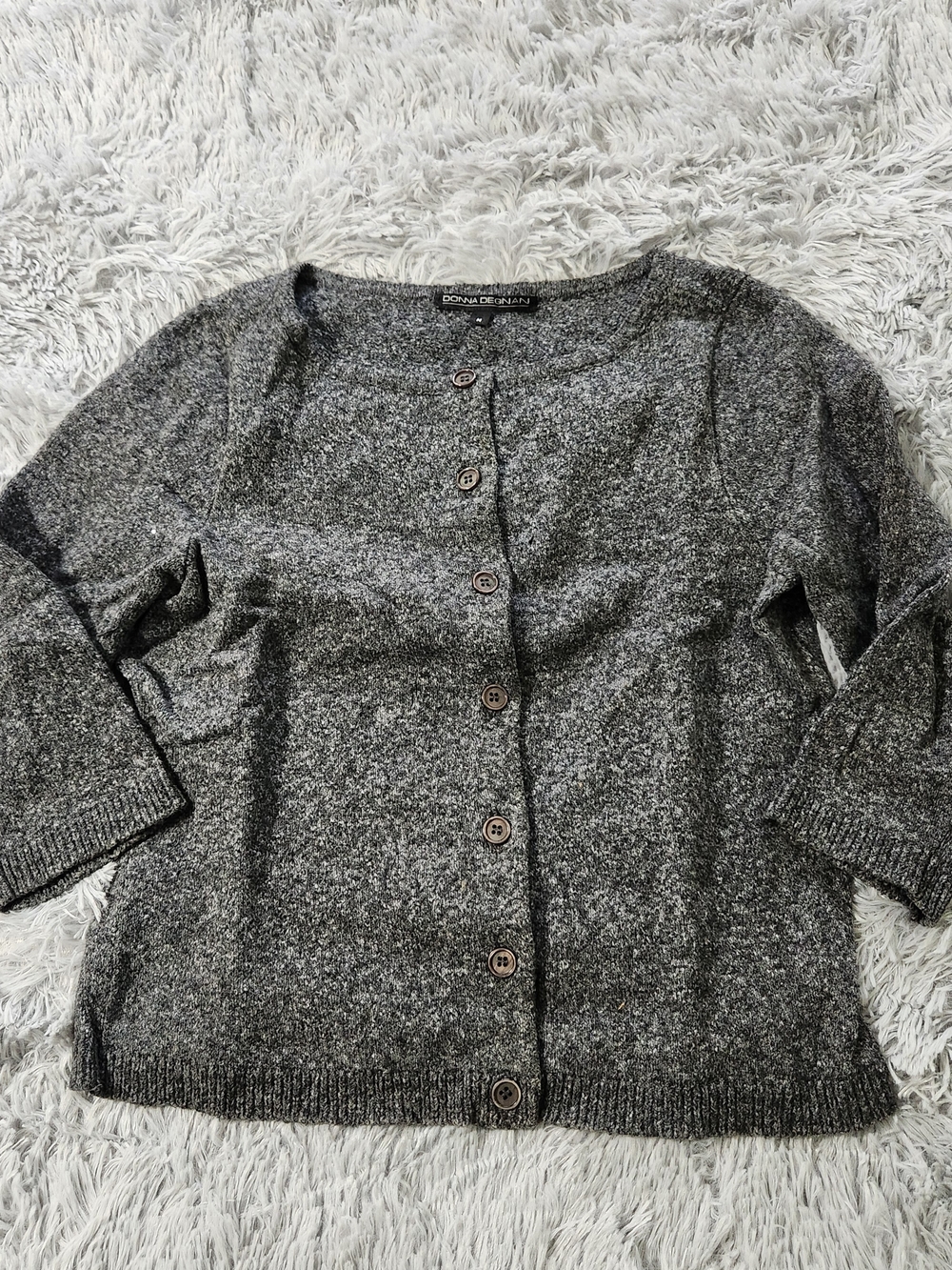 DONNA DEGNAN Gray Button Down 3/4 Sleeve Cardigan Sweater